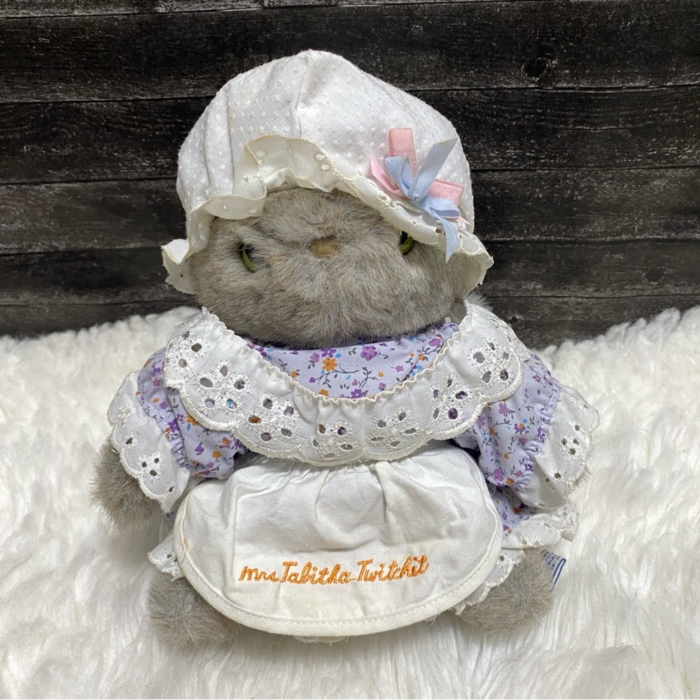 EDEN VINTAGE CAT WHITE BONNET FLORAL DRESS TABITHA TWITCHIT STUFFED ANIMAL PLUSH
